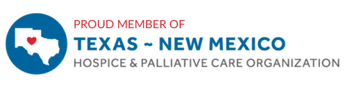 A green banner with the words " member of " new mexico 's palliative care association."