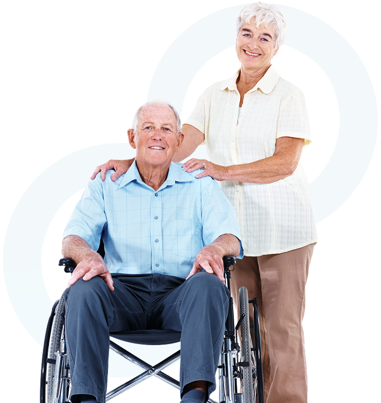 Group 3 A man in a wheelchair and an older woman.
